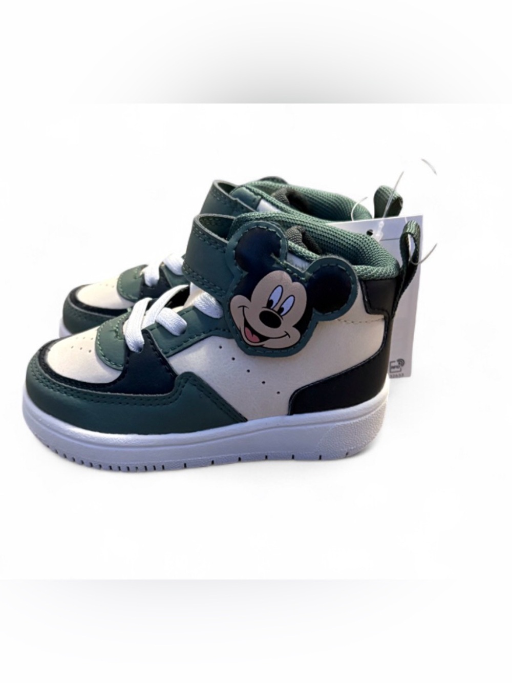 Nike Kids White and Green High-Top Sneakers with Mickey Accent